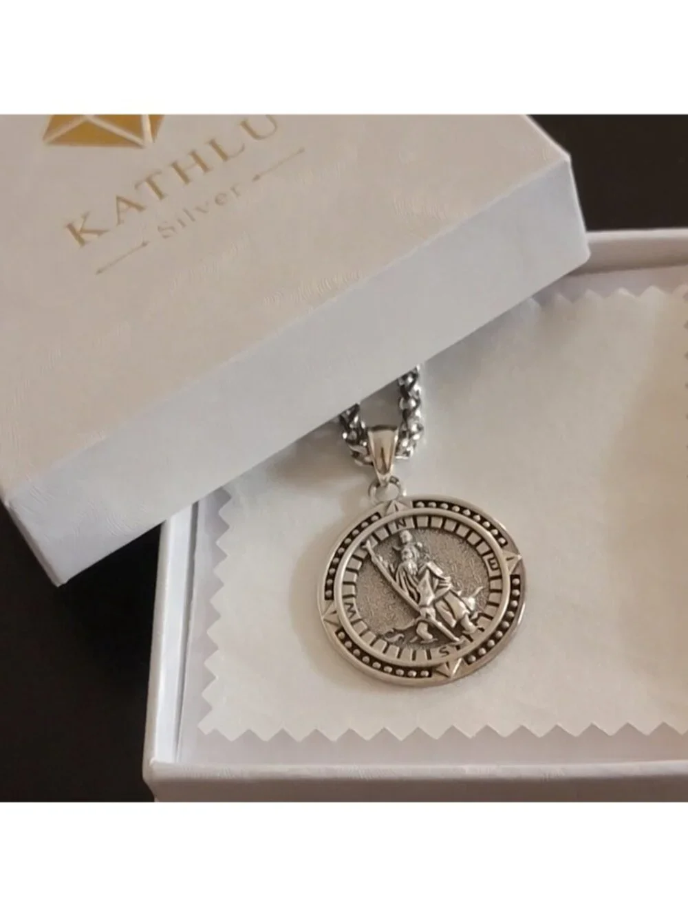 925 Sterling Silver St. Christopher Medal Necklace Stainless Steel Chain